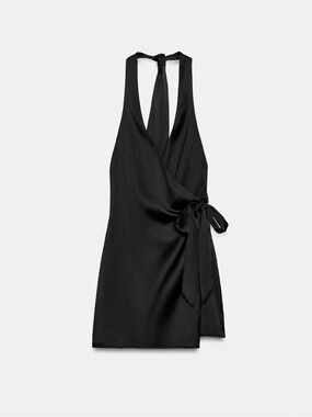 Black Satin Halter Wrap Top
